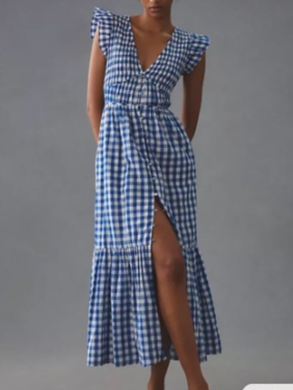 Anthropologie The Peregrine Blue Gingham Midi Dress Size S Cottagecore Winery - Picture 1 of 10